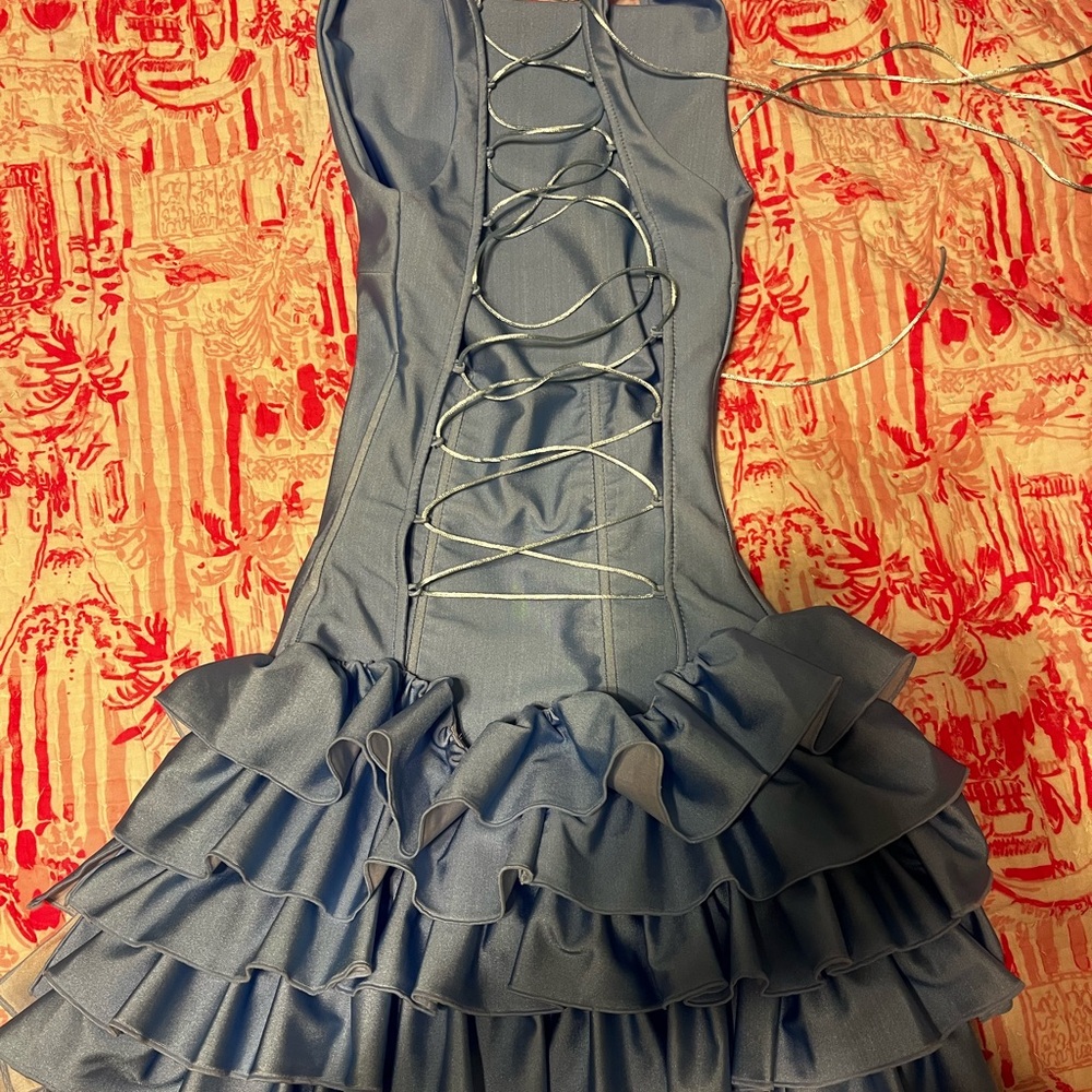 Chic Blue Ruffled Mini Skirt - Picture 2 of 3
